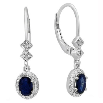 Dazzling Rock Dazzlingrock Collection 10K 6X4 Mm Each Oval Lab Created Blue Sapphire & Round Diamond Ladies Drop Earrings, White Gold 2 Bông tai Dazzling Rock Dazzlingrock Collection 10K 6X4 Mm Each Oval Lab Created Blue Sapphire & Round Diamond Ladies Drop Earrings