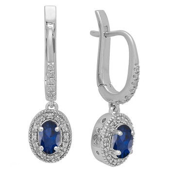 Dazzling Rock Dazzlingrock Collection 18K 6X4 Mm Each Oval Lab Created Blue Sapphire & Round Diamond Ladies Drop Earrings, White Gold 2 Bông tai Dazzling Rock Dazzlingrock Collection 18K 6X4 Mm Each Oval Lab Created Blue Sapphire & Round Diamond Ladies Drop Earrings