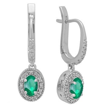 Dazzling Rock Dazzlingrock Collection 18K 6X4 Mm Each Oval Lab Created Emerald & Round Diamond Ladies Drop Earrings, White Gold 1 Bông tai Dazzling Rock Dazzlingrock Collection 18K 6X4 Mm Each Oval Lab Created Emerald & Round Diamond Ladies Drop Earrings