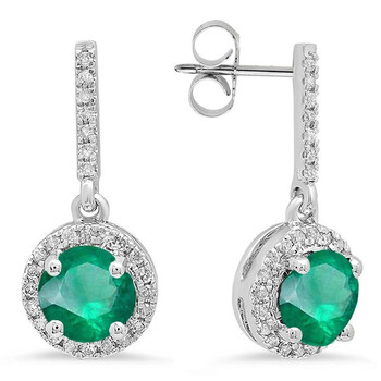 Dazzling Rock Dazzlingrock Collection 14K 6 Mm Each Round Lab Created Emerald & Round Diamond Ladies Halo Drop Earrings, White Gold 1 Bông tai Dazzling Rock Dazzlingrock Collection 14K 6 Mm Each Round Lab Created Emerald & Round Diamond Ladies Halo Drop Earrings