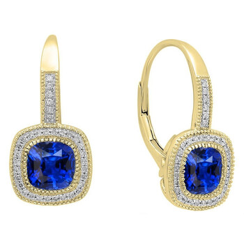 Dazzling Rock Dazzlingrock Collection 14K Each 6 Mm Cushion Lab Created Blue Sapphire & Round Diamond Dangling Drop Earrings, Yellow Gold 2 Bông tai Dazzling Rock Dazzlingrock Collection 14K Each 6 Mm Cushion Lab Created Blue Sapphire & Round Diamond Dangling Drop Earrings