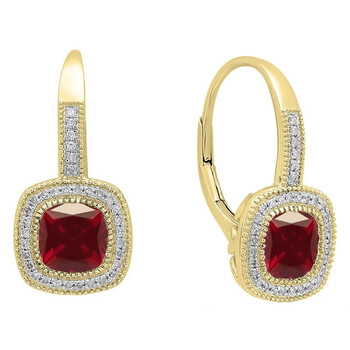 Dazzling Rock Dazzlingrock Collection 14K Each 6 Mm Cushion Lab Created Ruby & Round Diamond Dangling Drop Earrings, Yellow Gold 2 Bông tai Dazzling Rock Dazzlingrock Collection 14K Each 6 Mm Cushion Lab Created Ruby & Round Diamond Dangling Drop Earrings