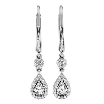Dazzling Rock Dazzlingrock Collection 18K 6X4 Mm Each Pear & Round Created White Sapphire & Diamond Ladies Dangling Earrings, White Gold 1 Bông tai Dazzling Rock Dazzlingrock Collection 18K 6X4 Mm Each Pear & Round Created White Sapphire & Diamond Ladies Dangling Earrings