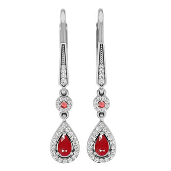 Bông tai Dazzling Rock Dazzlingrock Collection 18K 6X4 Mm Each Pear & Round Lab Created Ruby & Diamond Ladies Dangling Earrings