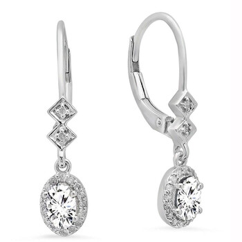 Dazzling Rock Dazzlingrock Collection 14K 5X3 Mm Each Oval Lab Created White Sapphire & Round Diamond Ladies Dangling Drop Earrings, White Gold 1 Bông tai Dazzling Rock Dazzlingrock Collection 14K 5X3 Mm Each Oval Lab Created White Sapphire & Round Diamond Ladies Dangling Drop Earrings