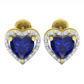 Bông tai Dazzling Rock Dazzlingrock Collection 18K 6 Mm Each Heart Lab Created Blue Sapphire & Round Diamond Ladies Stud Earrings