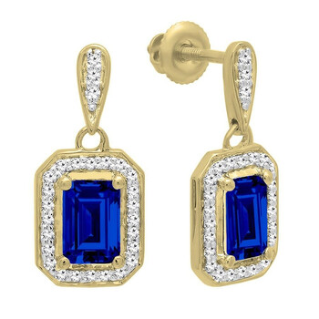 Dazzling Rock Dazzlingrock Collection 14K 6X4 Mm Each Emerald Lab Created Blue Sapphire & Round White Diamond Drop Earrings, Yellow Gold 1 Bông tai Dazzling Rock Dazzlingrock Collection 14K 6X4 Mm Each Emerald Lab Created Blue Sapphire & Round White Diamond Drop Earrings
