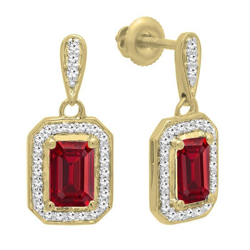 Dazzling Rock Dazzlingrock Collection 14K 6X4 Mm Each Emerald Lab Created Ruby & Round White Diamond Drop Earrings, Yellow Gold 2 Bông tai Dazzling Rock Dazzlingrock Collection 14K 6X4 Mm Each Emerald Lab Created Ruby & Round White Diamond Drop Earrings