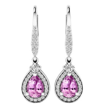Bông tai Dazzling Rock Dazzlingrock Collection 7X5 Mm Each Pear Lab Created Pink Sapphire & Real Diamond Dangling Earrings