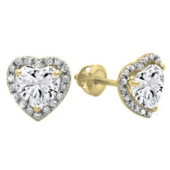 Bông tai Dazzling Rock Dazzlingrock Collection 18K Each 6 Mm Heart White Sapphire & Round Diamond Ladies Halo Stud Earrings