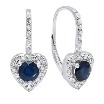 Bông tai Dazzling Rock Dazzlingrock Collection 14K Each 5 Mm Round Lab Created Blue Sapphire & White Diamond Ladies Drop Earrings