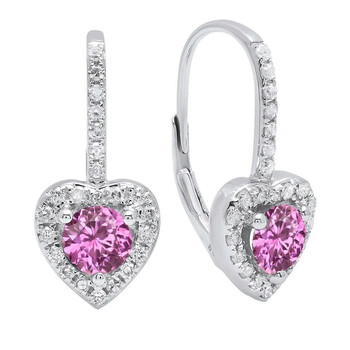 Dazzling Rock Dazzlingrock Collection 14K Each 5 Mm Round Lab Created Pink Sapphire & White Diamond Ladies Drop Earrings, White Gold 1 Bông tai Dazzling Rock Dazzlingrock Collection 14K Each 5 Mm Round Lab Created Pink Sapphire & White Diamond Ladies Drop Earrings