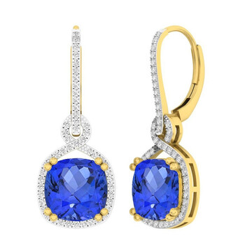 Dazzling Rock Dazzlingrock Collection 10K 10 Mm Each Cushion Lab Created Blue Sapphire & Diamond Ladies Dangling Earrings, Yellow Gold 1 Bông tai Dazzling Rock Dazzlingrock Collection 10K 10 Mm Each Cushion Lab Created Blue Sapphire & Diamond Ladies Dangling Earrings
