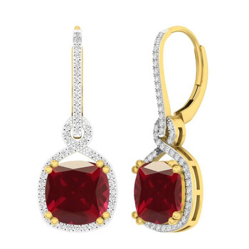 Dazzling Rock Dazzlingrock Collection 10K 10 Mm Each Cushion Lab Created Ruby & Round Diamond Ladies Dangling Earrings, Yellow Gold 1 Bông tai Dazzling Rock Dazzlingrock Collection 10K 10 Mm Each Cushion Lab Created Ruby & Round Diamond Ladies Dangling Earrings