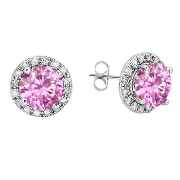 Dazzling Rock Dazzlingrock Collection 10K Round 6 Mm Each Lab Created Pink Sapphire & White Diamond Halo Stud Earrings, White Gold 2 Bông tai Dazzling Rock Dazzlingrock Collection 10K Round 6 Mm Each Lab Created Pink Sapphire & White Diamond Halo Stud Earrings