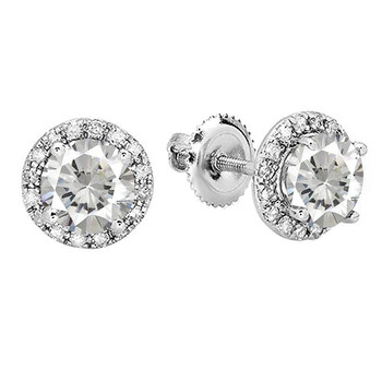 Bông tai Dazzling Rock Dazzlingrock Collection 18K Round 6 Mm Each Lab Created White Sapphire & White Diamond Halo Stud Earrings