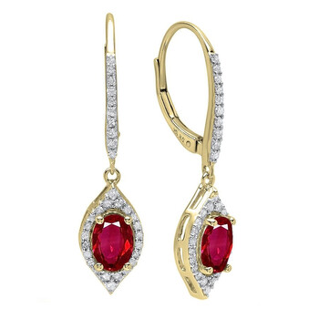 Dazzling Rock Dazzlingrock Collection 10K 7X5 Mm Each Oval Lab Created Ruby & Round Diamond Ladies Drop Earrings, Yellow Gold 1 Bông tai Dazzling Rock Dazzlingrock Collection 10K 7X5 Mm Each Oval Lab Created Ruby & Round Diamond Ladies Drop Earrings
