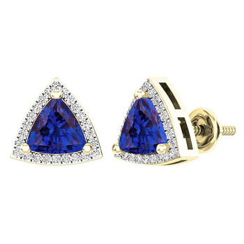 Dazzling Rock Dazzlingrock Collection 18K 6 Mm Trillion Lab Created Blue Sapphire & Round Diamond Ladies Halo Stud Earrings, Yellow Gold 2 Bông tai Dazzling Rock Dazzlingrock Collection 18K 6 Mm Trillion Lab Created Blue Sapphire & Round Diamond Ladies Halo Stud Earrings