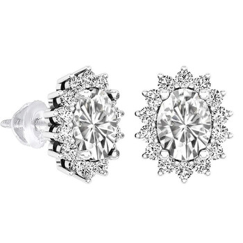 Bông tai Dazzling Rock Dazzlingrock Collection 8X6 Mm Oval Lab Created White Sapphire & Round White Sapphire Ladies Stud Earrings