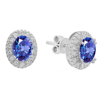 Dazzling Rock Dazzlingrock Collection Oval Cut Tanzanite & Round White Sapphire Ladies Halo Style Fashion Stud Earrings, Sterling Silver 2 Bông tai Dazzling Rock Dazzlingrock Collection Oval Cut Tanzanite & Round White Sapphire Ladies Halo Style Fashion Stud Earrings