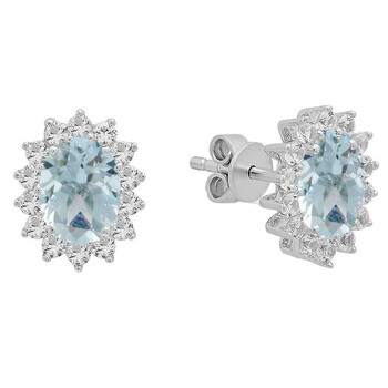 Dazzling Rock Dazzlingrock Collection Sterling Silver Each 7X5 Mm Oval Aquamarine & Round White Sapphire Ladies Halo Style Stud Earrings 2 Bông tai Dazzling Rock Dazzlingrock Collection Sterling Silver Each 7X5 Mm Oval Aquamarine & Round White Sapphire Ladies Halo Style Stud Earrings