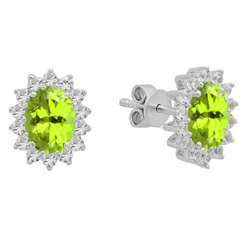 Dazzling Rock Dazzlingrock Collection Oval Peridot & Round White Sapphire Ladies Halo Style Fashion Stud Earrings, Sterling Silver 1 Bông tai Dazzling Rock Dazzlingrock Collection Oval Peridot & Round White Sapphire Ladies Halo Style Fashion Stud Earrings