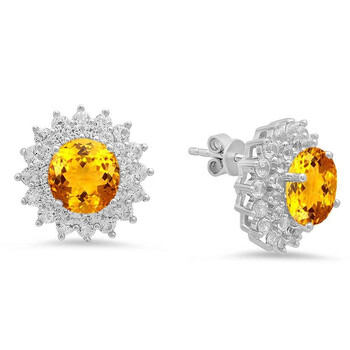 Bông tai Dazzling Rock Dazzlingrock Collection Round Cut Citrine & White Sapphire Ladies Halo Style Fashion Stud Earrings