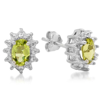 Dazzling Rock Dazzlingrock Collection 0.96 Carat (Ctw) Genuine Green Peridot And White Diamond Accents Ladies Stud Earrings 1 Ct, Sterling Silver 2 Bông tai Dazzling Rock Dazzlingrock Collection 0.96 Carat (Ctw) Genuine Green Peridot And White Diamond Accents Ladies Stud Earrings 1 Ct
