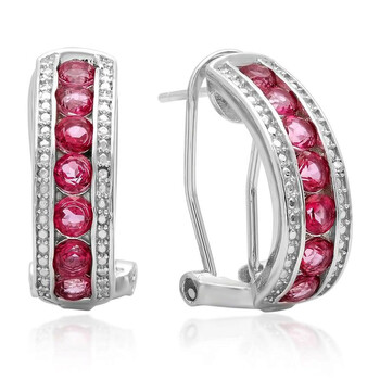 Bông tai Dazzling Rock Dazzlingrock Collection 1.56 Carat (Ctw) Round Cut Pink Topaz & White Diamond Accents Ladies Fashion Hoops Earrings