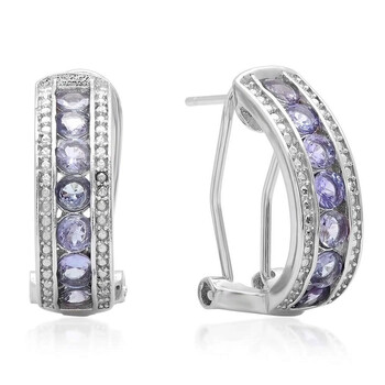 Bông tai Dazzling Rock Dazzlingrock Collection 1.50 Carat (Ctw) Round Cut Tanzanite & White Diamond Accents Ladies Fashion Hoops Earrings