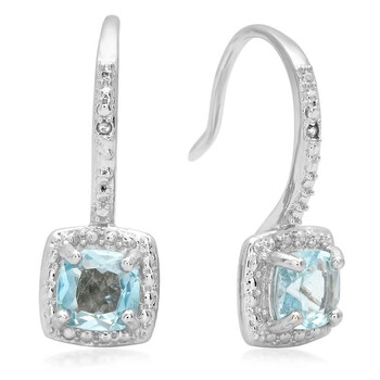 Dazzling Rock Dazzlingrock Collection 0.58 Carat (Ctw) Blue Topaz & White Diamond Accents Ladies Halo Dangling Drop Earrings, Sterling Silver 1 Bông tai Dazzling Rock Dazzlingrock Collection 0.58 Carat (Ctw) Blue Topaz & White Diamond Accents Ladies Halo Dangling Drop Earrings