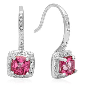 Bông tai Dazzling Rock Dazzlingrock Collection 0.58 Carat (Ctw) Pink Topaz & White Diamond Accents Ladies Halo Dangling Drop Earrings