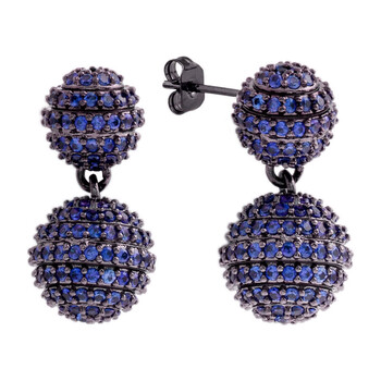 Elegant Confetti Women'S 18K Black Gold Plated Blue Cz Simulated Diamond Pave Ball Drop Statement Earrings 2 Bông tai Elegant Confetti Women'S 18K Black Gold Plated Blue Cz Simulated Diamond Pave Ball Drop Statement Earrings
