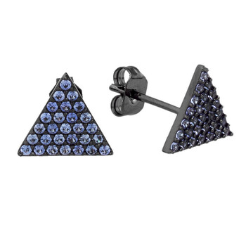 Bông tai Elegant Confetti Women'S 18K Black Gold Plated Blue Cz Simulated Diamond Pave Triangle Stud Earrings