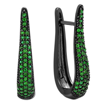 Bông tai Elegant Confetti Women'S 18K Black Gold Plated Green Cz Simulated Diamond Pave Drop Hoop Statement Earrings