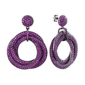 Bông tai Elegant Confetti Women'S 18K Black Gold Plated Pink Cz Simulated Diamond Pave Statement Triple Ring Drop Earrings