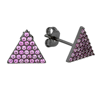 Bông tai Elegant Confetti Women'S 18K Black Gold Plated Pink Cz Simulated Diamond Pave Triangle Stud Earrings