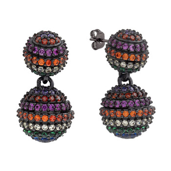 Bông tai Elegant Confetti Women'S 18K Black Gold Plated Rainbow Cz Simulated Diamond Pave Ball Drop Statement Earrings