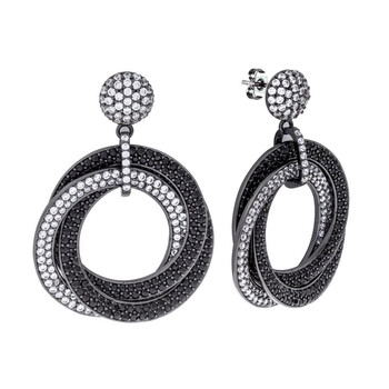 Bông tai Elegant Confetti Women'S 18K Black Gold Plated White And Black Cz Simulated Diamond Pave Statement Triple Ring Drop Earrings