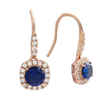 Elegant Confetti Women'S 18K Rose Gold Plated Blue Cz Simulated Cushion Diamond Halo Drop Earrings 1 Bông tai Elegant Confetti Women'S 18K Rose Gold Plated Blue Cz Simulated Cushion Diamond Halo Drop Earrings