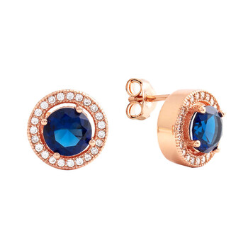 Bông tai Elegant Confetti Women'S 18K Rose Gold Plated Blue Cz Simulated Diamond Classic Halo Stud Earrings