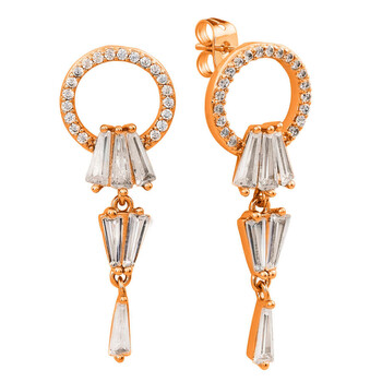 Bông tai Elegant Confetti Women'S 18K Rose Gold Plated Cz Simulated Baguette Diamond Dangle Earrings