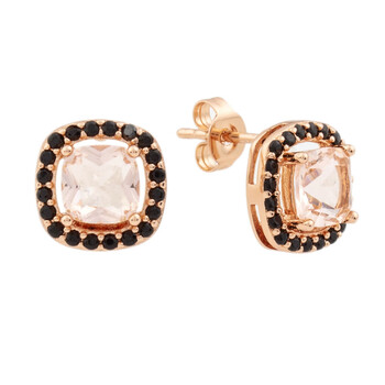 Bông tai Elegant Confetti Women'S 18K Rose Gold Plated Pink And Black Cz Simulated Cushion Diamond Halo Stud Earrings