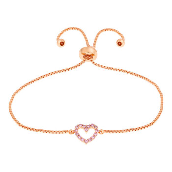 Vòng tay Elegant Confetti Women'S 18K Rose Gold Plated Pink Cz Simulated Diamond Adjustable Bolo Heart Pendant Bracelet chính hãng