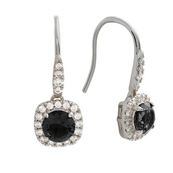Bông tai Elegant Confetti Women'S 18K White Gold Plated Black Cz Simulated Cushion Diamond Halo Drop Earrings