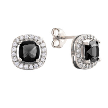 Bông tai Elegant Confetti Women'S 18K White Gold Plated Black Cz Simulated Cushion Diamond Halo Stud Earrings