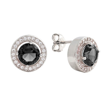 Bông tai Elegant Confetti Women'S 18K White Gold Plated Black Cz Simulated Diamond Classic Halo Stud Earrings