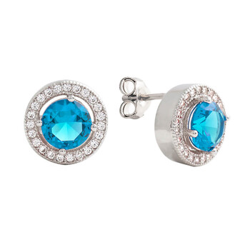 Elegant Confetti Women'S 18K White Gold Plated Blue Cz Simulated Diamond Classic Halo Stud Earrings 2 Bông tai Elegant Confetti Women'S 18K White Gold Plated Blue Cz Simulated Diamond Classic Halo Stud Earrings