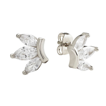 Bông tai Elegant Confetti Women'S 18K White Gold Plated Cz Simulated Diamond Lotus Stud Earrings