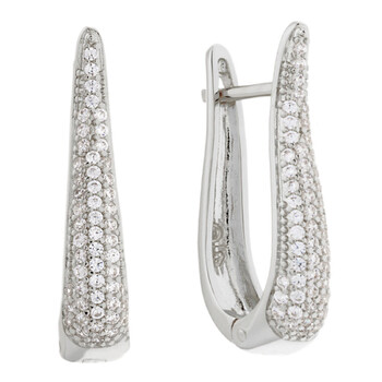 Elegant Confetti Women'S 18K White Gold Plated Cz Simulated Diamond Pave Drop Hoop Statement Earrings 2 Bông tai Elegant Confetti Women'S 18K White Gold Plated Cz Simulated Diamond Pave Drop Hoop Statement Earrings